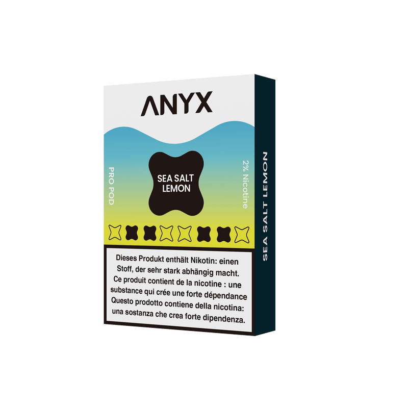 The ANYX Pro Pod - Sea Salt Lemon delivers a flavourful blend of sweetness and tartness, with a touch of saltiness. You can expect notes of soft effervescence and citrus buzz that are reminiscent of sherbet lemon boiled sweets. Enjoy a perfectly balanced combination of citrus and saltiness.  Every pack contains three pods, all equipped with Sensit Coil Technology for an unmatched flavour experience. Say goodbye to fading flavour and leaking, and enjoy an uninterrupted vape. 