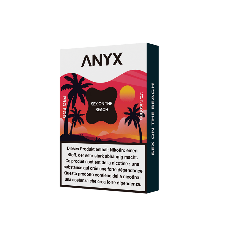 Experience the best of Sex on the Beach - a delicious peach and citrus juice mixed cocktail.  Every pack contains three ANYX Pro Pods, all equipped with Sensit Coil Technology for an unmatched flavour experience. Say goodbye to fading flavour and leaking, and enjoy an uninterrupted vape. Compatible with the ANYX Pro and ANYX Go Device.  Content: 3 ANYX Pro Pods (2ml) per package