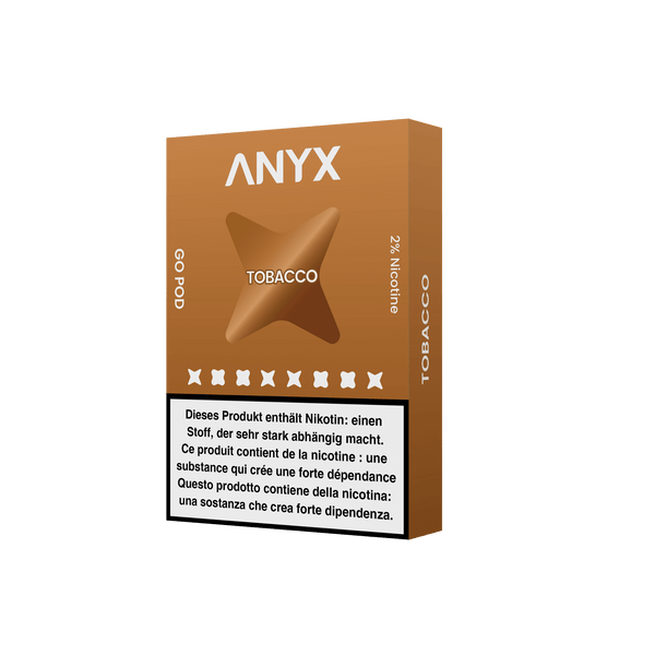 A classic! Perfect for those who miss the taste of tobacco without the lingering smell, the ANYX Go Pod Tobacco features notes of medium blend tobacco with a smoky aromatic finish.   Compatible with the ANYX Pro and ANYX Go device, this product is crafted with organic cotton and a unique manufacturing process for superior vapour delivery and exceptional satisfaction.  Content: 3 ANYX GO Pods (2ml) per package