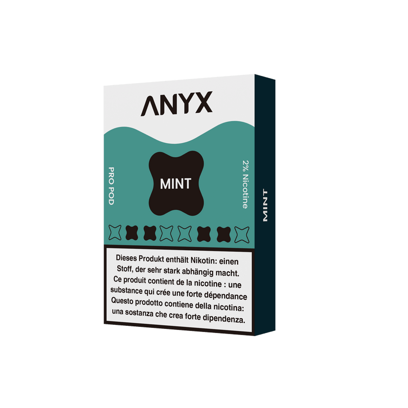 Experience the refreshing flavour of Mint with the ANYX Pro Pod.  Each pack contains three pods, all equipped with Sensit Coil Technology for an unmatched flavour experience. Say goodbye to fading flavour and leaking, and enjoy an uninterrupted vape. Compatible with the ANYX Pro and ANYX Go Device.  Content: 3 ANYX Pro Pods (2ml) per package